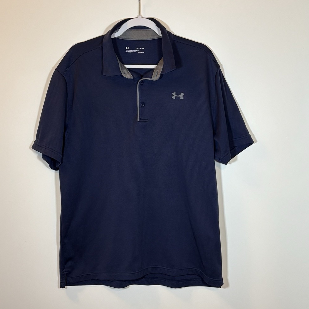 Under‎ Armour Men's Navy Blue Polo Shirt Size XL Loose Fit Heatgear